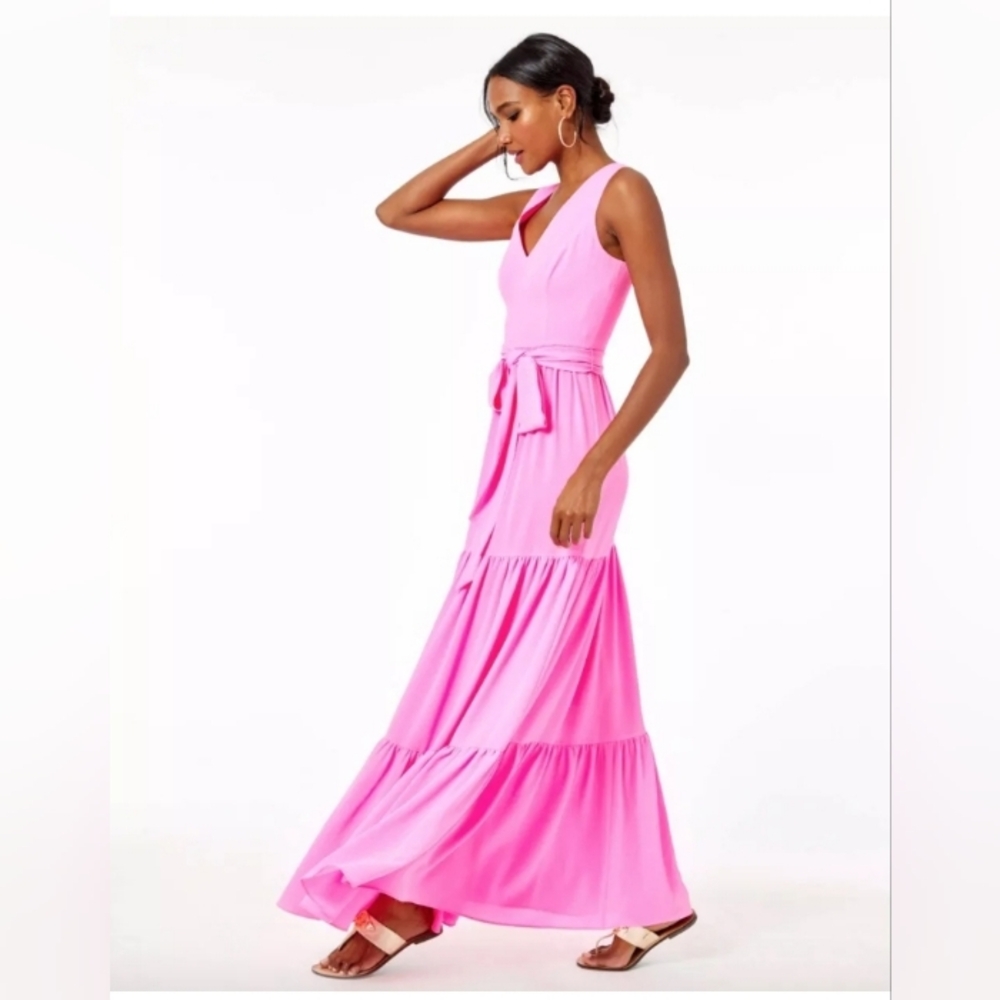 NWT Lilly Pulitzer Size 12 Maurine Maxi Dress in Bright Prosecco Pink RARE HTF